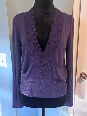 Women's Deep V-Neck Smocked Purple Blouse